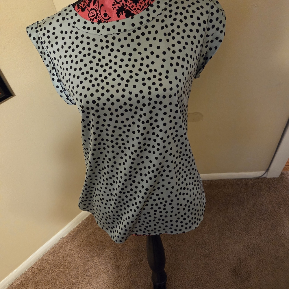 Ann Taylor Black and Gray Polka Dot Blouse